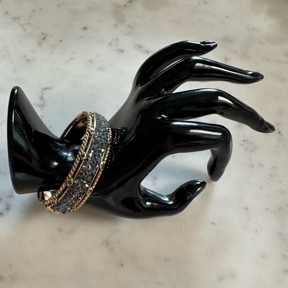 Brighton Gold Tone Blue Crystal Hinged Bangle Bracelet 7 in
